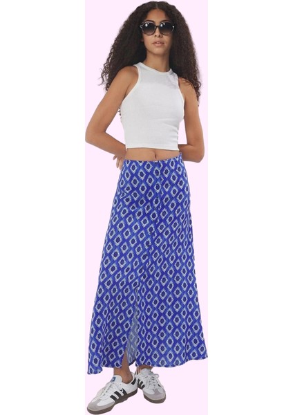 Kadın Shally Dokuma Çiçekli Yırtmaçlı A Line Viskoz Midi Etek Günlük Kullanım Modern Tasarım fiyatları