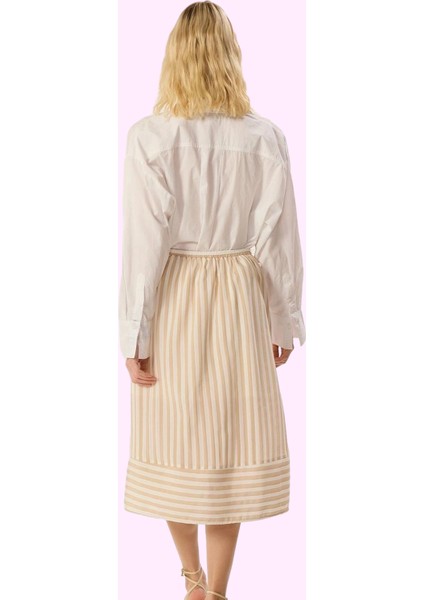 Kadın Yazlık Casual Midi Etek A Line Kesim Shally Dokuma Çizgili Yaz Aylarının Vazgeçilmezi modelleri
