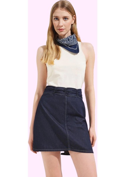 Kadın Denim Mini Etek Pamuk A Line Yüksek Bel Büzgülü Rahat Günlük Yaz Aylarının Vazgeçilmezi fiyatları
