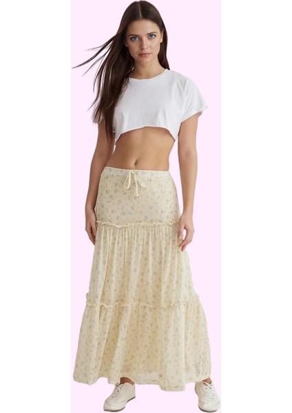 Kadın A Line Skater Maxi Etek Tül Kumaş Çiçekli Desen Yazlık Günlük Kullanım Modern Tasarım