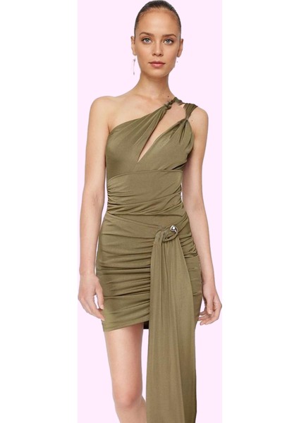 Kadın Örme Tek Omuz Mini Elbise Şık Tasarım Rahat Kesim Gece Elbisesi Yaz Aylarının Vazgeçilmezi