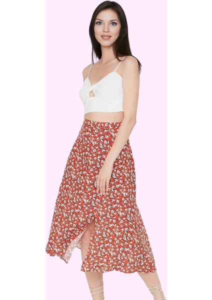 Kadın Çiçek Desenli Midi Etek Yüksek Bel A Line Kesim Viskoz Günlük Stil Dayanıklı Malzeme fiyatları