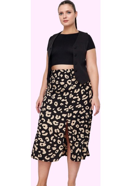 Kadın Animal Desenli Midi Etek Rahat Kesim Viskoz Kumaş Günlük Kullanım Yaz Aylarının Vazgeçilmezi