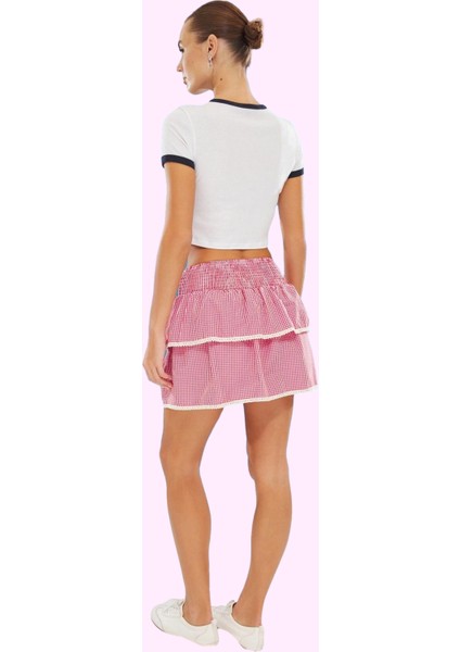 Kadın Mini Etek Terrycotton Kumaş Ekose Desenli Fırfırlı Şık Günlük Kullanım Modern Tasarım modelleri