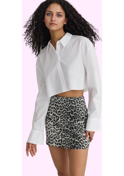 Kadın Pamuklu Mini Etek Leopar Desenli Gabardin Dokuma Günlük Stil Yaz Aylarının Vazgeçilmezi fiyatları