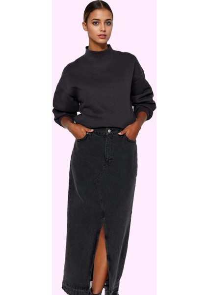 Kadın Pamuklu Denim Maxi Etek Yırtmaçlı A Line Günlük ve Şık Kombinler Için Modern Tasarım