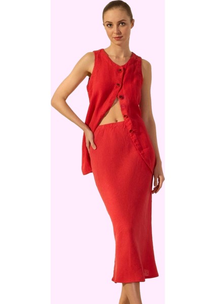 Kadın Basic Yüksek Bel Midi Keten Etek Dokuma Kumaş Yaz Günlük Kullanım Stilin Buluştuğu Yer