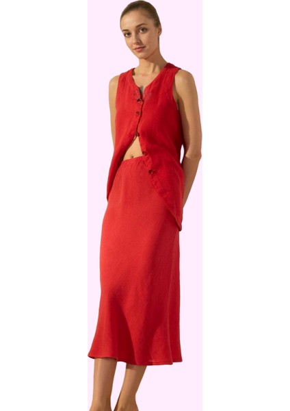 Kadın Basic Yüksek Bel Midi Keten Etek Dokuma Kumaş Yaz Günlük Kullanım Stilin Buluştuğu Yer fiyatları