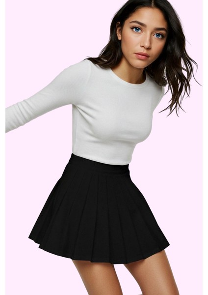 Kadın Mini Dokuma Etek Pile Detayı ile Yüksek Bel Günlük Hafta Sonu Yaz Aylarının Vazgeçilmezi