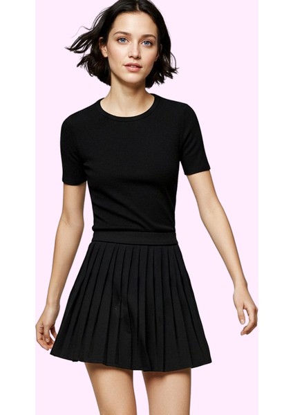 Kadın Mini Dokuma Etek Pile Detayı ile Yüksek Bel Günlük Hafta Sonu Yaz Aylarının Vazgeçilmezi fiyatları