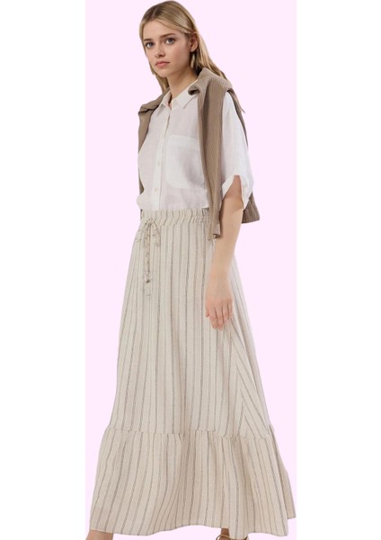 Kadın Çizgili Maxi Etek Lastikli Bel A Line Günlük Kombinler Hafta Sonu Yaz Aylarının Vazgeçilmezi