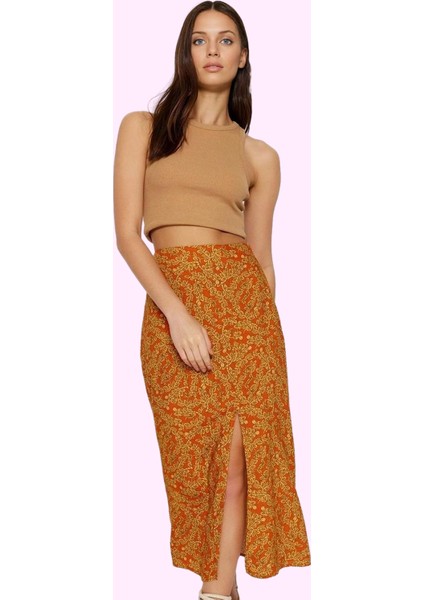 Kadın A Line Yırtmaçlı Çiçek Desenli Etek Viskoz Yazlık Günlük Kombin Yaz Aylarının Vazgeçilmezi