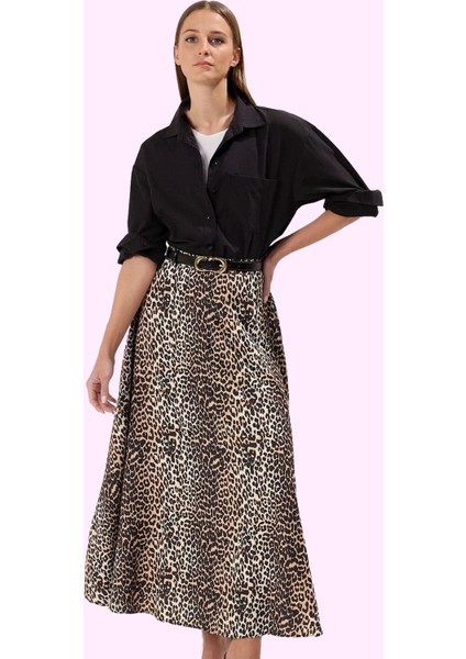 Kadın Maxi Boy Leopar Desenli Dokuma Etek Queen Crep Kumaş Günlük Şık Yaz Aylarının Vazgeçilmezi