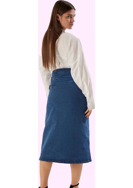 Kadın Denim Etek; Yüksek Bel Kalem Kalıp Yırtmaçlı Detay Yazlık Yaz Aylarının Vazgeçilmezi modelleri