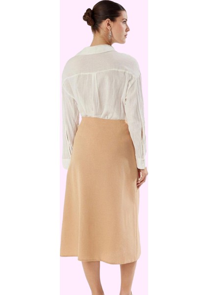 Kadın Yandan Bağcıklı Sarong Silüet Maxi Etek Dokuma Keten Görünümlü Günlük Modern Tasarım modelleri