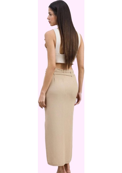 Kadın Renk Yandan Yırtmaçlı Maxi Etek Keten Karışımlı Dokuma Kumaş Yaz Aylarının Vazgeçilmezi fiyatları