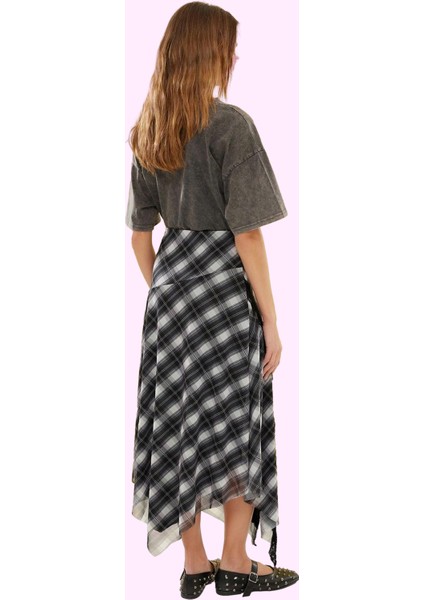 Kadın Ekose Tül Etek Yüksek Bel Asimetrik Kesim Yazlık Günlük Kullanım Yaz Aylarının Vazgeçilmezi modelleri