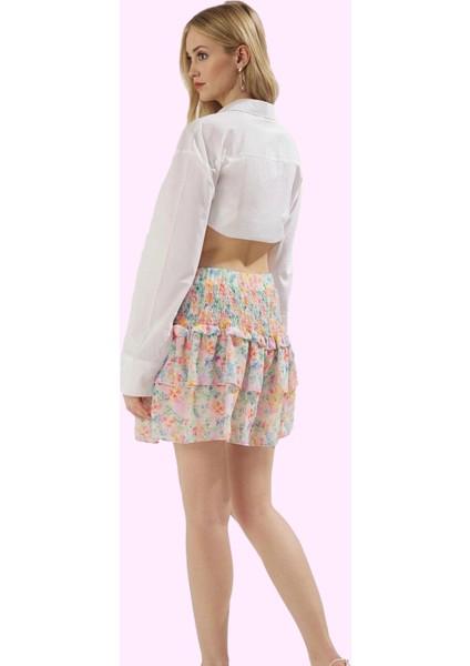 Kadın Mini Boy Kloş Şifon Etek Çok Çiçek Desenli Rahat Kesim Günlük Kullanım Modern Tasarım modelleri