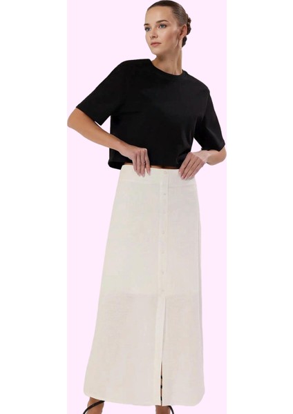 Kadın A Line Maxi Etek Pamuk Dokuma Keten Görünümlü Yazlık Günlük Kullanım Kaliteli Malzeme