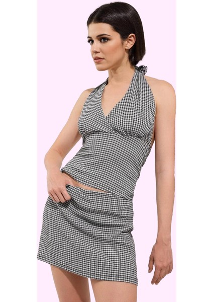 Kadın Slim Fit Kareli Mini Örme Etek Şort Detaylı Rahat Yazlık Günlük Kullanım Özel Günler fiyatları