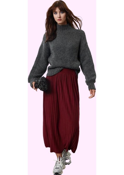 Kadın Yüksek Belli Maxi Etek Örme Kumaş Pilise Detay Yazlık Günlük Kullanım Modern Tasarım