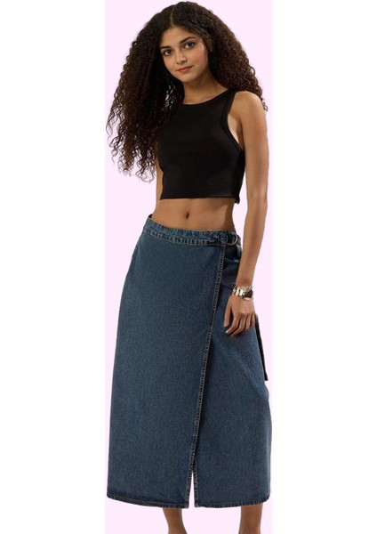 Kadın Denim Midi Etek Pamuk Kemer Detaylı Günlük ve Şık Kombinler Yaz Aylarının Vazgeçilmezi fiyatları