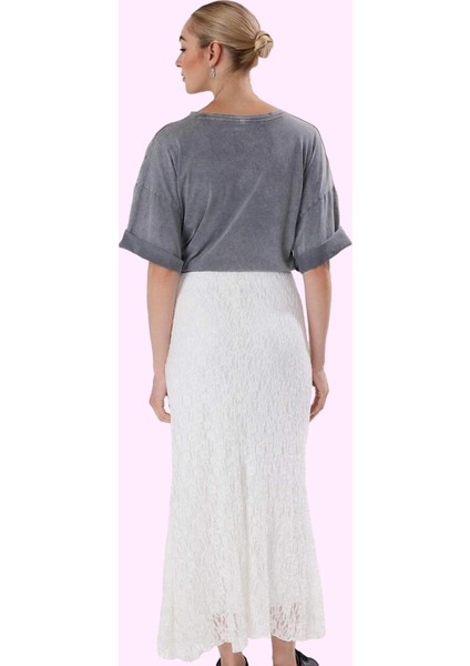 Kadın Maxi Boy Dantel Etek Asimetrik Kalıp Örme Kumaş Renk Gündüz ve Gece Günlük Kombinler modelleri