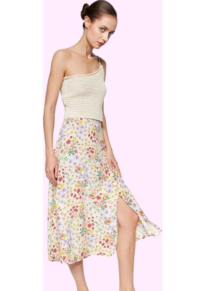 Kadın A Line Midi Etek Dokuma Kumaş Viskoz Cepsiz Çiçek Desenli Günlük Yaz Aylarının Vazgeçilmezi fiyatları