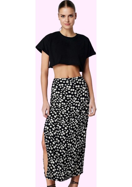Kadın Papatya Desenli Kemerli A Line Midi Etek Günlük Kombinler Için Viskoz Modern Tasarım