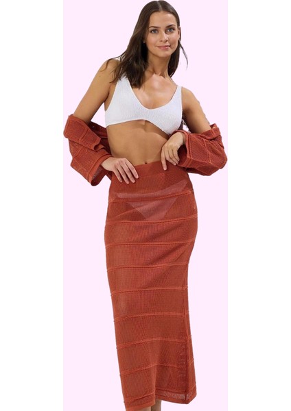 Kadın Plaj Eteği Renk Midi Boy Triko Kroşe Kalem Kalıp Yazlık Günlük Kullanım Modern Tasarım