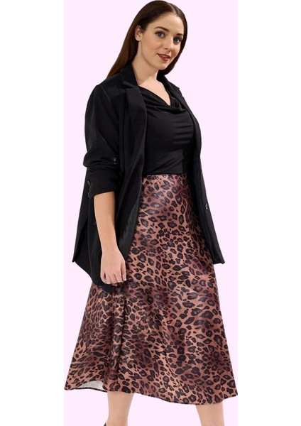 Kadın A Line Midi Etek Leopar Desenli Polyester Dokuma Kumaş Günlük Stil Dayanıklı Malzeme fiyatları