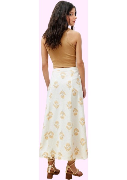 Kadın Dokuma Keten Karışımlı A Line Midi Etek Çiçek Desenli Yazlık Yaz Aylarının Vazgeçilmezi modelleri