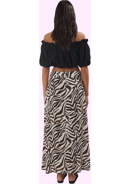 Kadın Yırtmaçlı Sarong Zebra Desenli Etek Viskoz Kuşak Detayı Günlük Şıklık Modern Tasarım modelleri