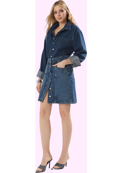 Kadın Denim Etek Pamuk Ön Düğmeli Mini Boy Casual Günlük Kullanım Yaz Aylarının Vazgeçilmezi fiyatları