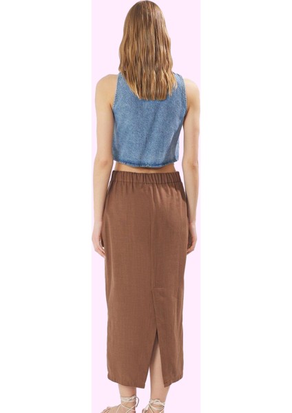 Kadın Pamuk Keten Görünümlü Midi Kalem Etek Günlük ve Ofis Şıklığı Yaz Aylarının Vazgeçilmezi fiyatları