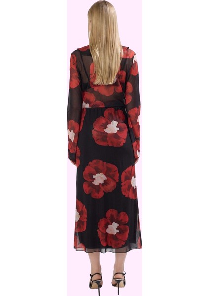 Kadın Çiçek Desenli Yüksek Belli Midi Etek Kalem Kalıp Tül Kumaş Günlük Stil Modern Tasarım modelleri