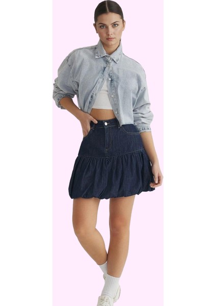 Kadın Yazlık Pamuk Denim Mini Balon Etek Modern Tasarım Günlük Kullanım Yaz Aylarının Vazgeçilmezi fiyatları