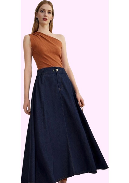 Kadın Yüksek Bel Balon Denim Maxi Etek Pamuk Günlük Kullanım Için Yaz Aylarının Vazgeçilmezi