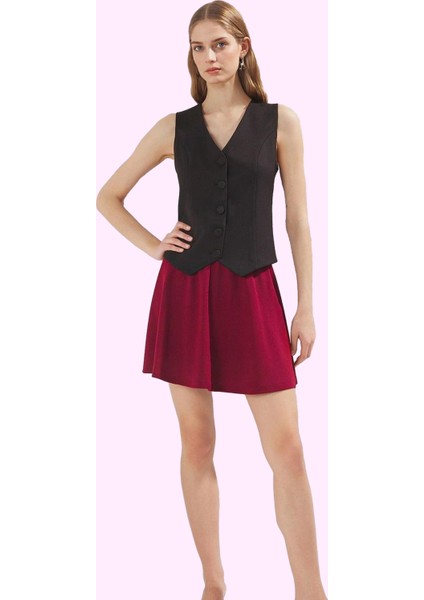 Kadın Yüksek Bel Skater Krep Etek Renk Günlük ve Özel Günler Hafta Sonu Yaz Aylarının Vazgeçilmezi