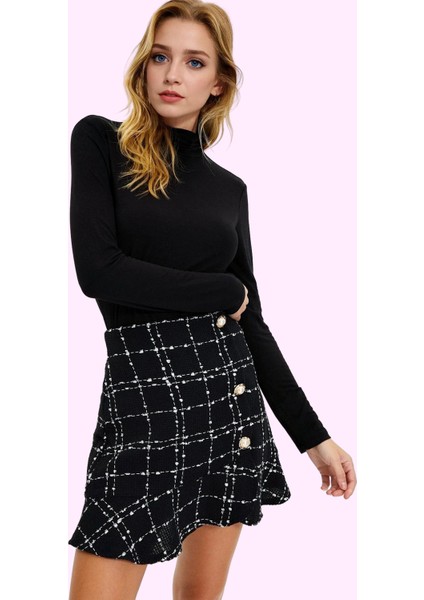 Kadın Tüvit Mini Etek Ekose Desenli Yüksek Bel Skater Kalıp Günlük Stil Yaz Aylarının Vazgeçilmezi