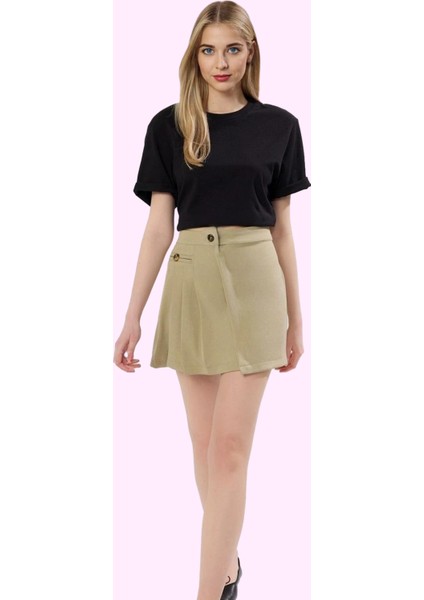 Kadın Kruvaze Mini Dokuma Etek Finike Casual Stil Rahat Kesim Günlük Kullanım Modern Tasarım