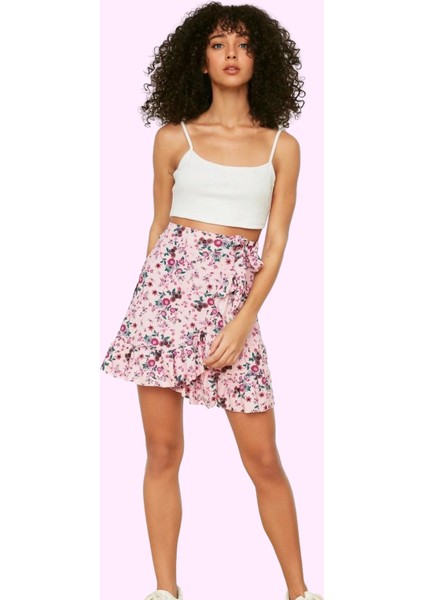 Kadın Skater Mini Etek Polyester Kaşkorse Kumaş Çiçekli Desenli Yazlık Yaz Aylarının Vazgeçilmezi