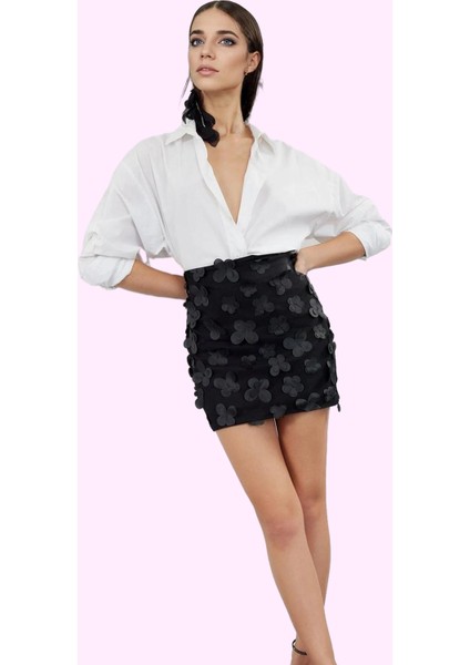 Kadın Mini Etek Kalem Astarlı 3 Boyutlu Çiçek Aplike Detaylı Şık Gece Elbisesi Günlük Kullanım fiyatları