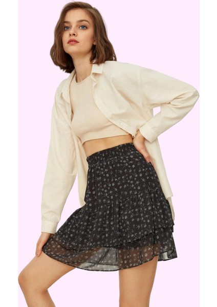 Kadın Kemerli Astarlı Mini Etek Polyester Şifon Kumaş Günlük Hafta Sonu Yaz Aylarının Vazgeçilmezi modelleri