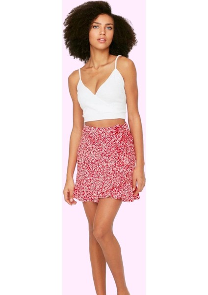 Kadın Skater Mini Etek Polyester Kaşkorse Kumaş Çiçekli Desenli Yazlık Yaz Aylarının Vazgeçilmezi fiyatları