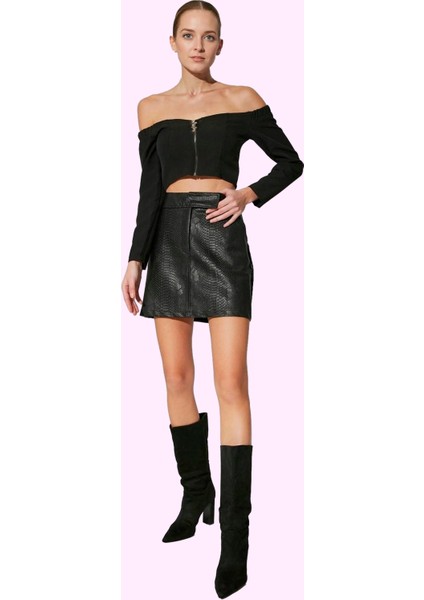 Kadın Mini Etek A Line Kesim Yüksek Bel Suni Deri Şık Gece Çıkışları Için Günlük Kombinler fiyatları