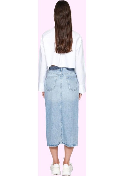 Kadın Pamuk Denim Midi Etek Yırtmaçlı A Line Kalıp Günlük Şıklık Yaz Aylarının Vazgeçilmezi fiyatları