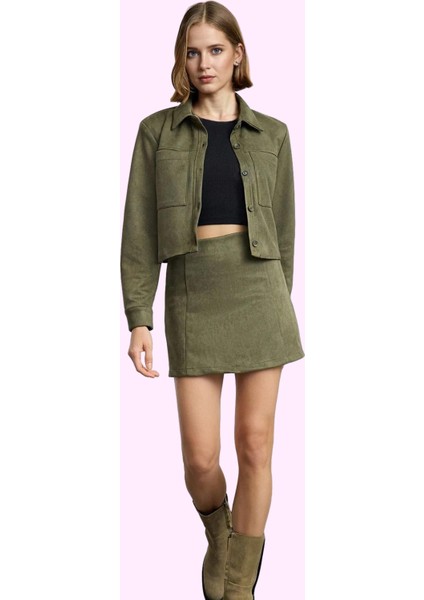 Kadın A Line Mini Etek Süet Kumaş Dokuma Günlük Kombin Hafta Sonu Yaz Aylarının Vazgeçilmezi