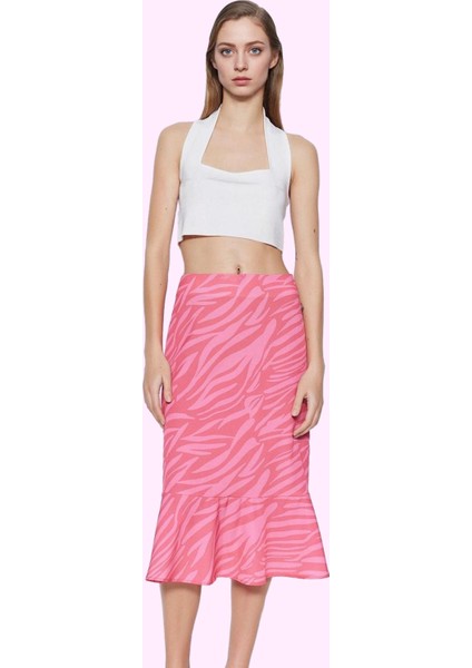 Kadın Yüksek Bel Midi Dokuma Etek Animal Desenli Rahat Günlük Kullanım Yaz Aylarının Vazgeçilmezi