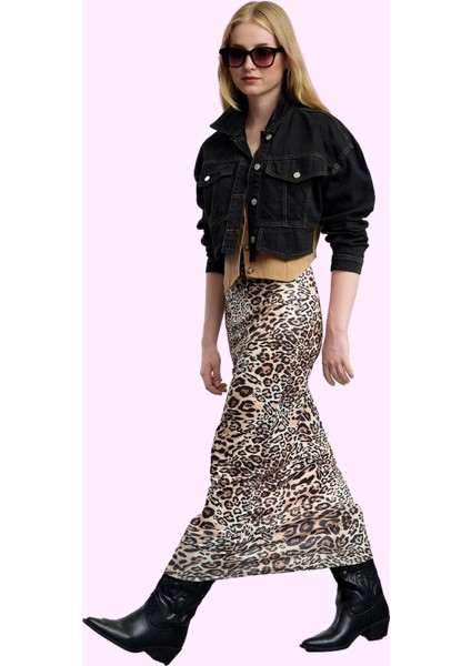 Kadın Yüksek Bel Leopar Baskılı Örme Maxi Etek Günlük Casual Kombinler Yaz Aylarının Vazgeçilmezi